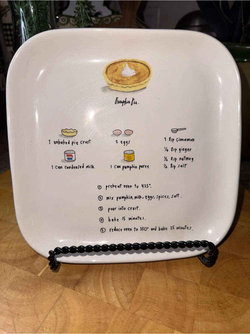 Rae Dunn Pumpkin Pie Recipe Square Serving Plate by Magenta